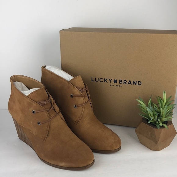 NEW Lucky Brand Shiijo Brown Lace Up Chic Ankle Boots Wedges 11 - Picture 2 of 11